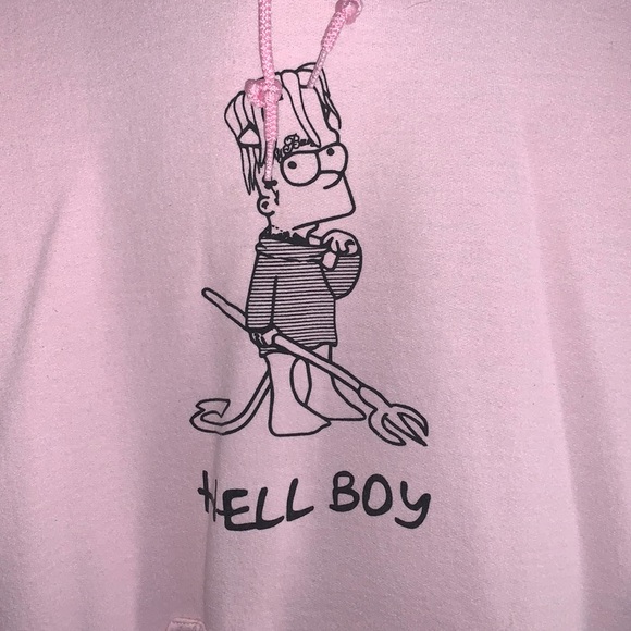 LIL PEEP SUPERRADICAL EXTREMELY RARE SIZE LARGE PINK BART HOODIE - Picture 2 of 4